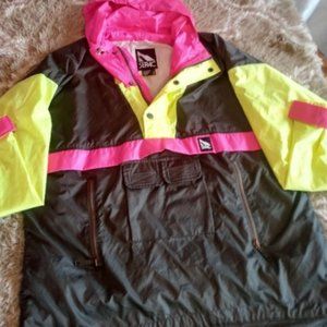 SERAC Vintage Neon Colorblock Weatherproof Ski Gear Pullover Jacket Y2k Vibes